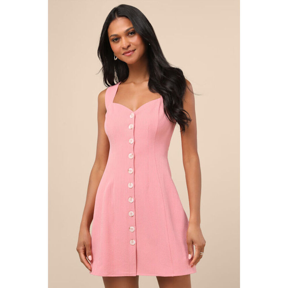 Lulus Sarie Pink Textured Button-front Mini Dress - Size XL